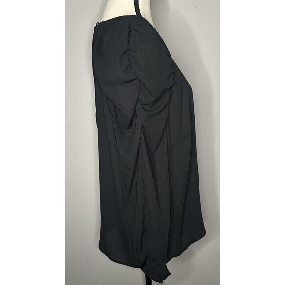 Who What Wear BLACK Runched Long Sleeve Polyester Blouse Career Casual Sz L - Picture 4 of 8